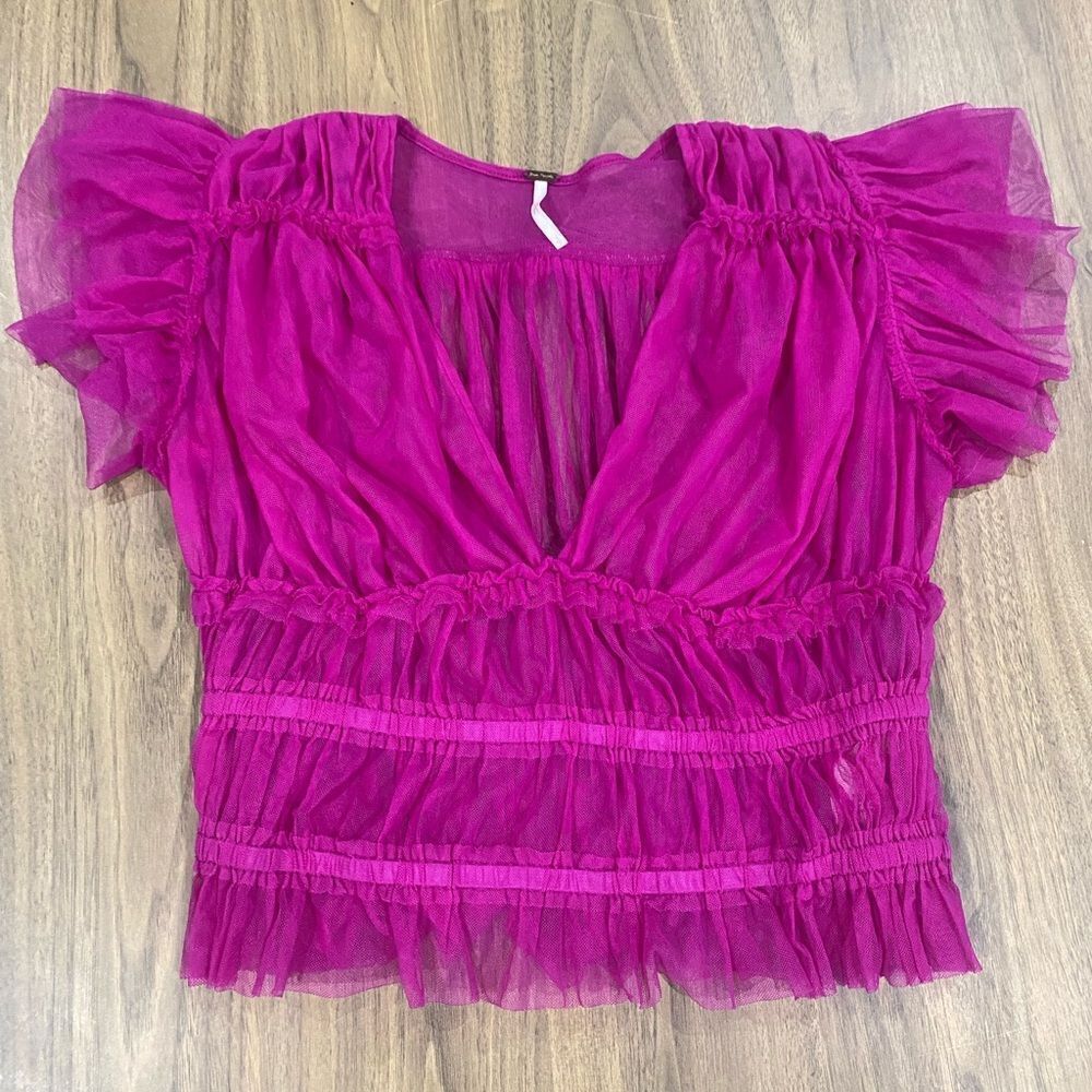 Free People Pink Ruffled Top - Picture 4 of 9